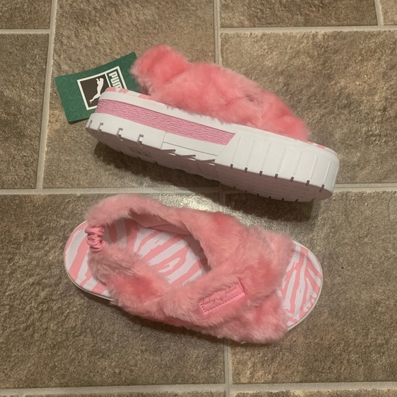 PUMA Baby Phat x Mayze Platform Sandal Pink White Fur Slip On Slide New - Picture 2 of 10